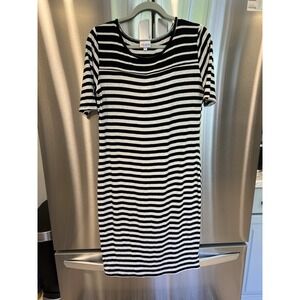 LuLaRoe Julia Dress Women's Medium Black White Striped Short Sleeve